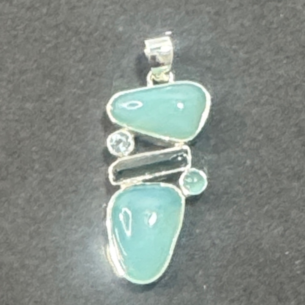 Sterling Silver Sea Glass Style Aqua Pendant - Picture 5 of 6